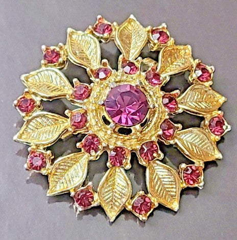 Brooch Amethyst Rhinestone   1.5 inches vintage