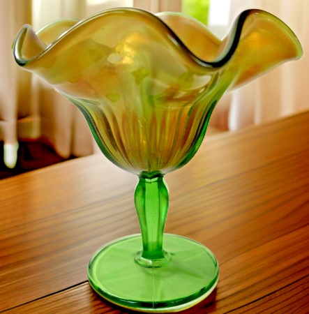 Northwood 'Green Rainbow' Carnival Glass Compote 1908-1910