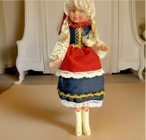 Vintage doll-  P C  Ms Poland  traditional  costume plastic 1987 8 inches tall