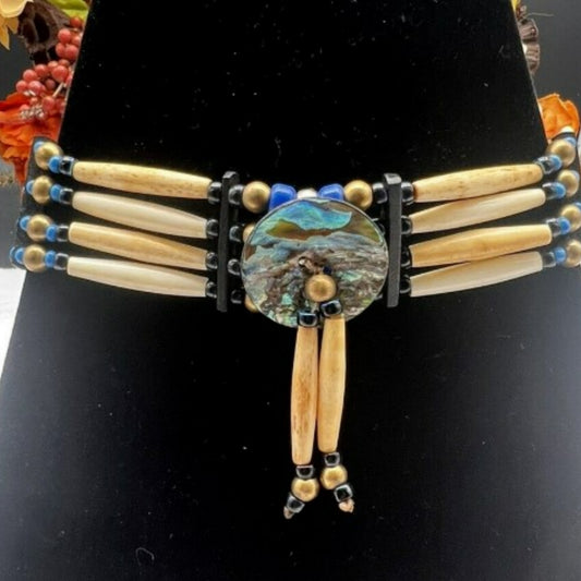 Bovine (Cattle) Native American Choker  mother of pearl with leather straps