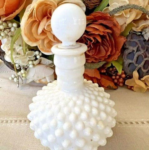 Fenton Milk Glass Hobnail Perfume Bottle With Stopper White Decanter Barber