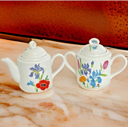 Poppy and Iris Painted Tea Pot, Sugar Bowl Primera By Sigma