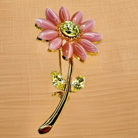 Brooch- Pink Cats Eye Resin  Flower Brooch 2.5 inches