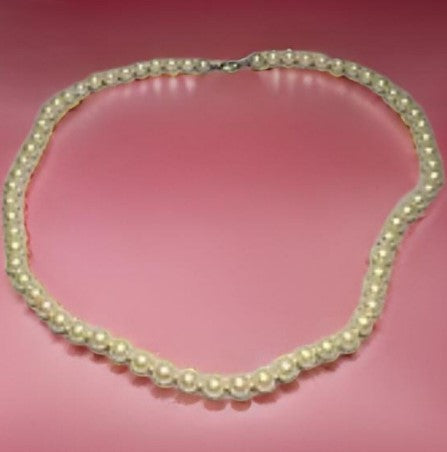 Pearl Necklace  Knotted 22 Inches Cream Fish Hook Fastner