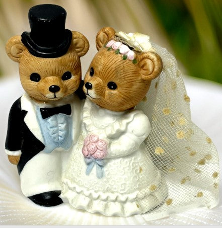 Homco Figurine Porcelain Teddy Bears Bride and Groom #1424