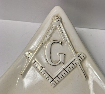 FREEMASONRY ASHTRAY Vintage 1981 Atlantis Ceramic Masonic White 10" Triangle