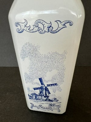 Windmill Liquor Decanter Bottle Lords Distillery Blue White Glass Screw Top Lid