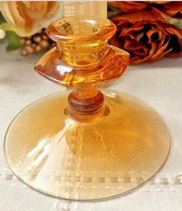 Fostoria Fairfax  Candlestick Holder Amber 3 1/8" T  1927-1941