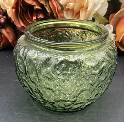 Vintage Green E.O. Brody Co. Crinkle Glass Bowl-Vase, Made In Cleveland Ohio USA