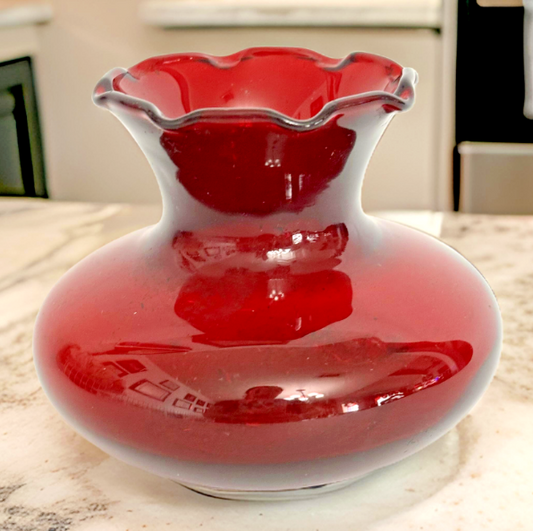 Vintage Ruby Red 3.5" Glass Bud Vases Ruffled Top Edge