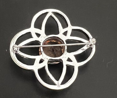 Brooch - Celtic Knot Brooch with large amber glass stone  1.75 Inches