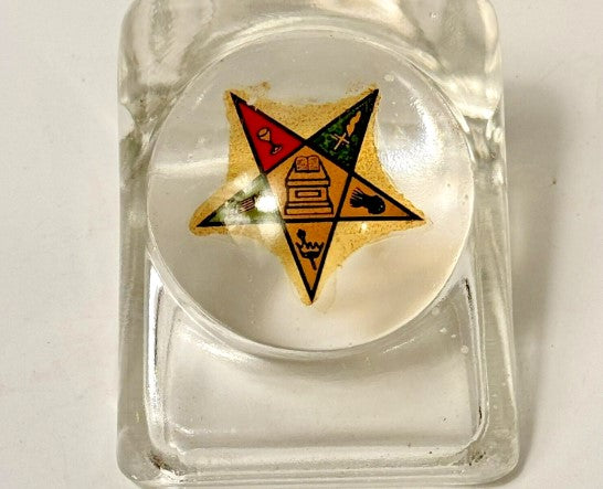 Antique Masonic Eastern Star Glass Paperweight 2.5 inches