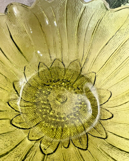 Vintage Sunflower Bowl Indiana Glass Green Depression Candy Dish 3" Tall