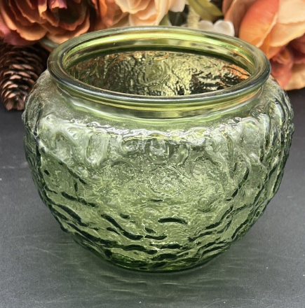 Vintage Green E.O. Brody Co. Crinkle Glass Bowl-Vase, Made In Cleveland Ohio USA