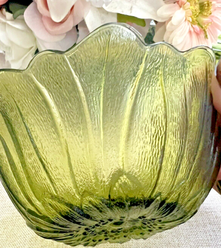 Vintage Sunflower Bowl Indiana Glass Green Depression Candy Dish 3" Tall