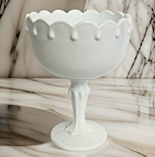 Vintage White Milk Glass Indiana Teardrop Compote 7.5 Inches