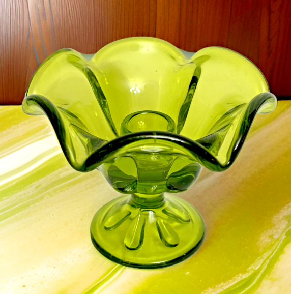 Viking Glass Epic Green Glass Mid-Century Candle Holders 3.5 Inches