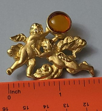 Brooch - Vintage Cherub Brooch, Signed Louis Stern 1.75 Inches