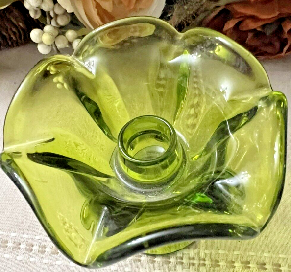 Viking Glass Epic Green Glass Mid-Century Candle Holders 3.5 Inches