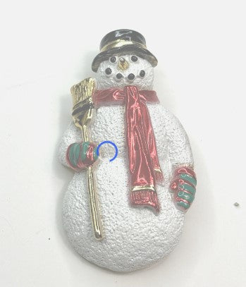 Brooch Vintage Christmas Snowman  marked "AJC"