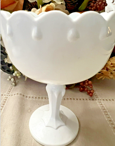 Vintage White Milk Glass Indiana Teardrop Compote 7.5 Inches