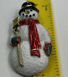 Brooch Vintage Christmas Snowman  marked "AJC"