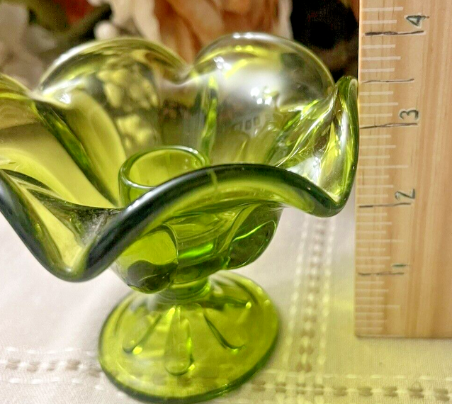 Viking Glass Epic Green Glass Mid-Century Candle Holders 3.5 Inches