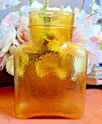 Amber Pebble Glass Pitcher No Handle Square 8 Inches Tall