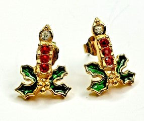 Vintage Avon Christmas Earrings, Small Candle Earrings 0.75 Inches