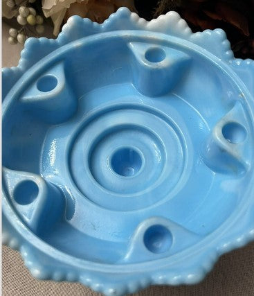 Vintage Fenton blue hobnail footed pillar candle holder