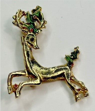 brooch - Vintage Christmas Reindeer  goldtone 2 inches