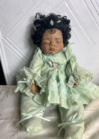 Doll African American weighted baby  made from  soft rubber  and  cloth body 19"