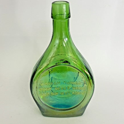 Wheaton “Robert Frances Kennedy” Green Iridescent Glass Commemorative Decanter RFK