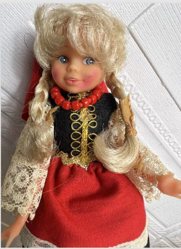 Vintage doll-  P C  Ms Poland  traditional  costume plastic 1987 8 inches tall