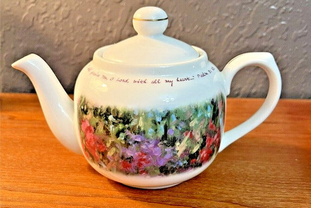 Teapot Dayspring Porcelain 12 Oz Floral Inspirational Scripture Psalms 9:1