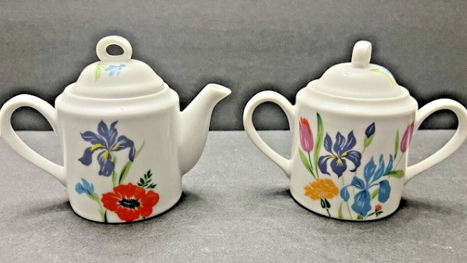 Poppy and Iris Painted Tea Pot, Sugar Bowl Primera By Sigma