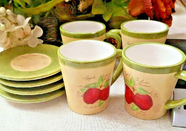 Cups and Saucers Set of 4 Cracker Barrel Susan Winget Apple Orchard