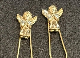 Hair Pins Pair of Angel Goldtone 3 Inches Vintage