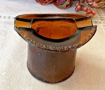 Vintage Small Brown/Amber Textured Glass Top Hat Ashtray