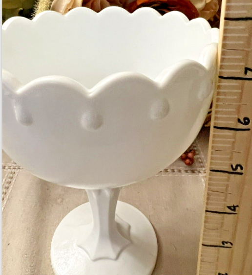 Vintage White Milk Glass Indiana Teardrop Compote 7.5 Inches