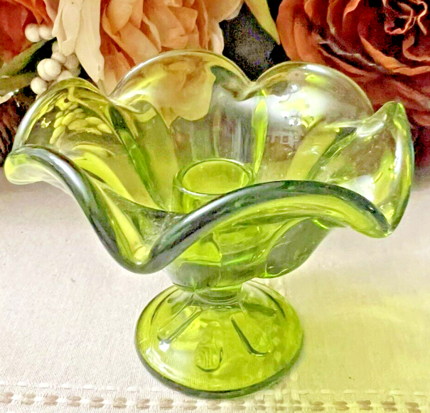 Viking Glass Epic Green Glass Mid-Century Candle Holders 3.5 Inches