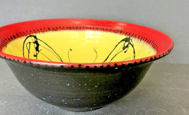 Artisan Pottery Butterfly Bowl red and yellow 8 inches