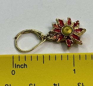 Earrings- poinsettia  leaver back red and goldtone 1 inch