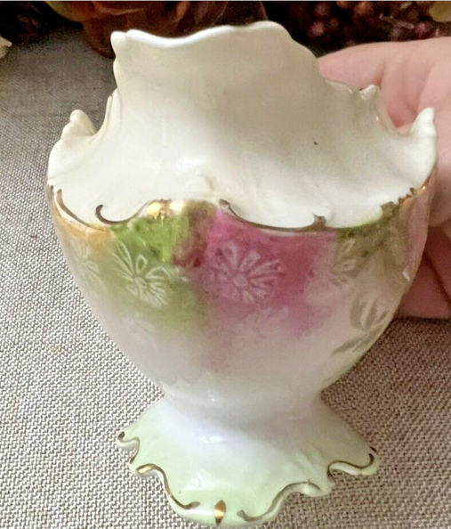 vintage porcelain creamer Hand Painted Flowers Unique Shape