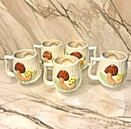 Vintage  1970s Arnel's Ceramic Mushroom Mugs Set Of 5