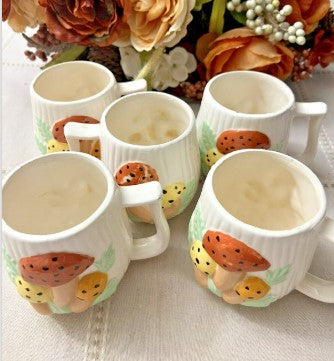 Vintage  1970s Arnel's Ceramic Mushroom Mugs Set Of 5