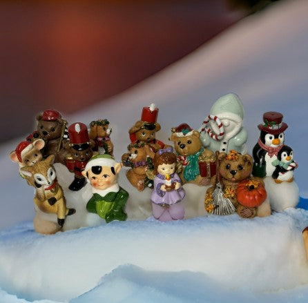 christmas  figurines lot of 13 cermaic elf deer bears penguins angel cute