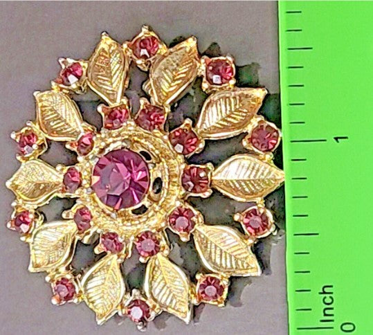 Brooch Amethyst Rhinestone   1.5 inches vintage