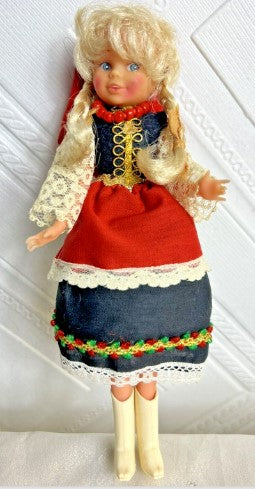 Vintage doll-  P C  Ms Poland  traditional  costume plastic 1987 8 inches tall