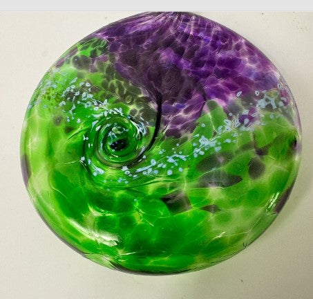 Kitras vanglow Ball, 3 inches green and purple Glass Handblown